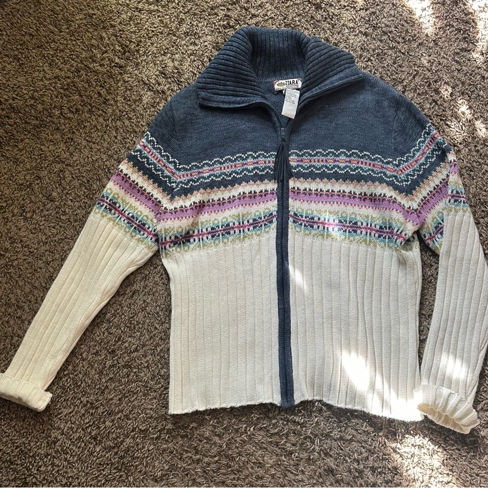 Tiara Multicolor Patterned Zip-Up Cardigan